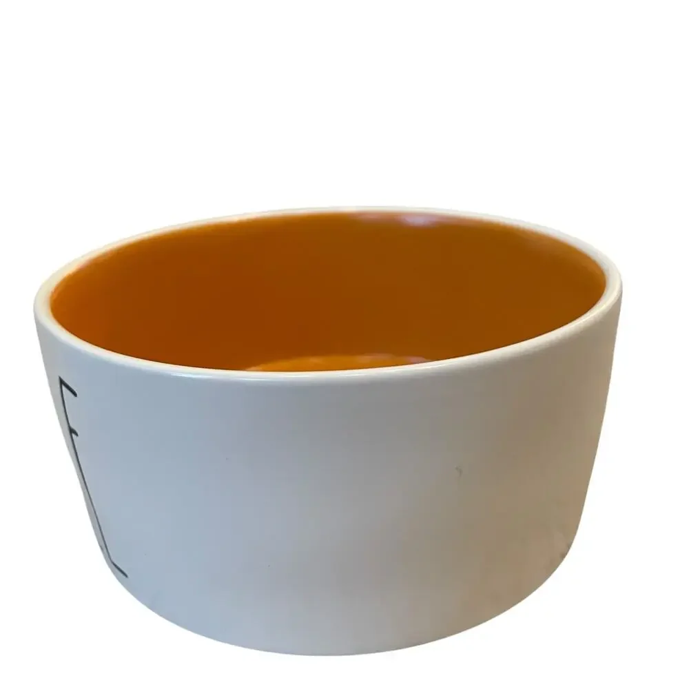 Rae Dunn Artisan Collection Dog Bowl GOBBLE Ceramic 5.5in White Orange NWOT